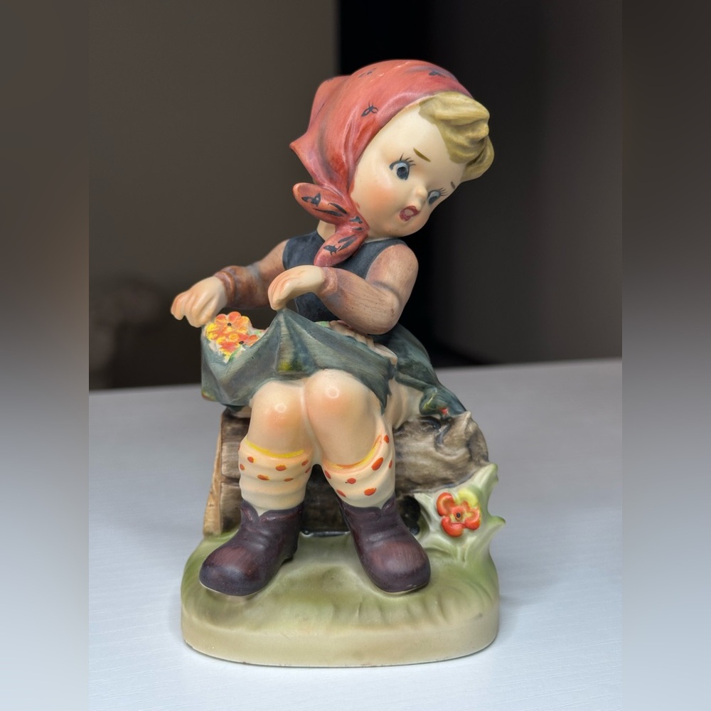 Vintage 1970s Charming Figurine with Red Scarf
